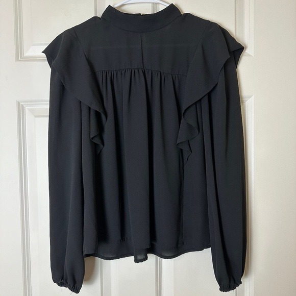 WAYF Black Long Sleeve Ruffle Blouse Women Size S - Picture 1 of 5